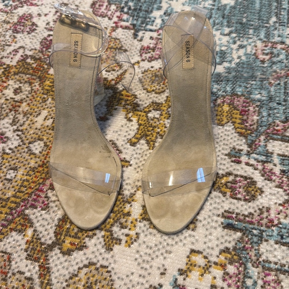 Yeezy Season 6 PVC Clear Strap Lucite Heel Sandals Suede Tan 38.5
